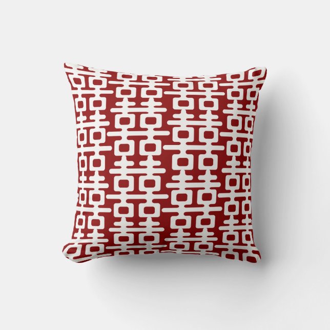 White Double Happiness Pattern Red Chinese Wedding Cushion (Front)