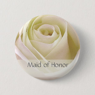 White double rose Maid of Honour 6 Cm Round Badge