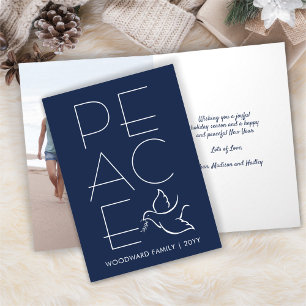 White Dove 1 Photo Modern Peace Navy Blue Folded Holiday Card