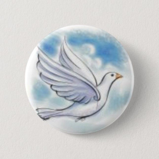 white dove 6 cm round badge (Front)