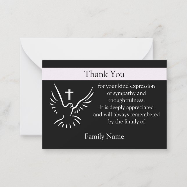 White Dove And Cross After Funeral Thank You Cards (Front)