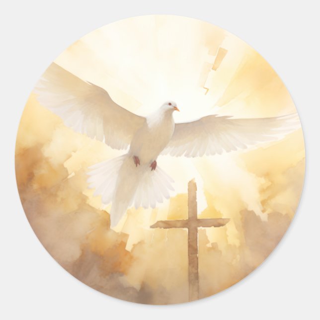 White Dove Bird Cross Crucifix Christian Art  Classic Round Sticker (Front)