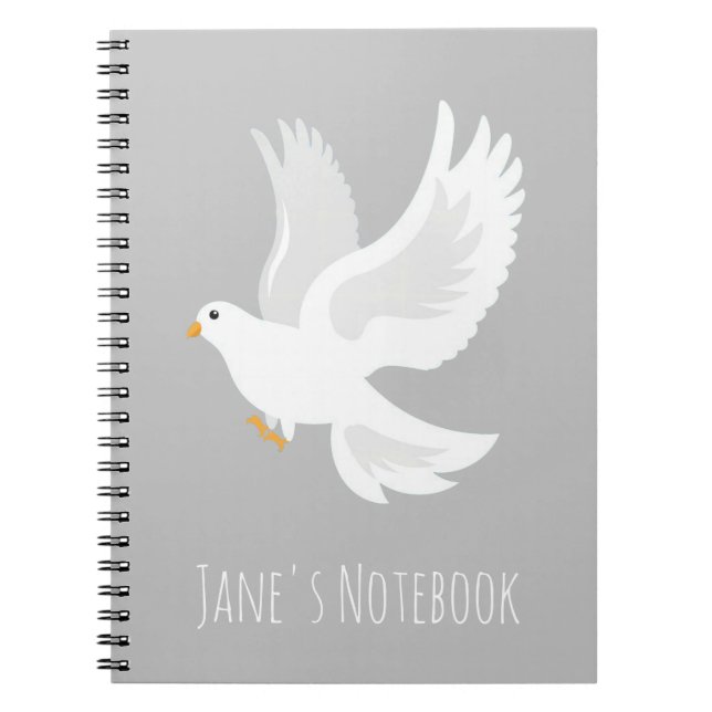 White dove bird on grey notebook (Front)