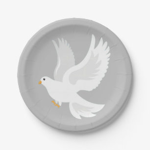 White dove bird on grey paper plate