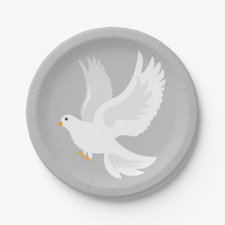 White dove bird on grey paper plate