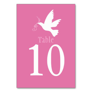 White dove bird wedding pink event table numbers