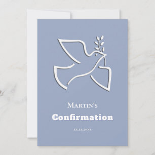 white dove blue background Confirmation Invitation