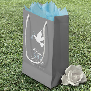 White dove blue grey wedding favour custom bags