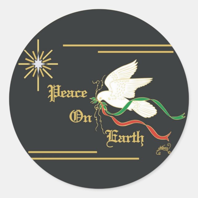 White Dove Carrying Olive Branch With Ribbons Classic Round Sticker (Front)