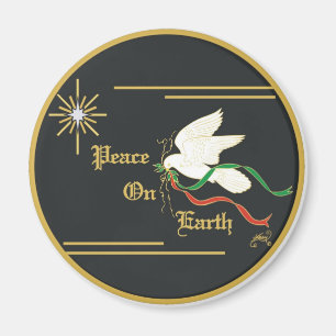 White Dove Carrying Olive Branch With Ribbons Magnet