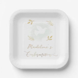 white dove Confirmation Paper Plate