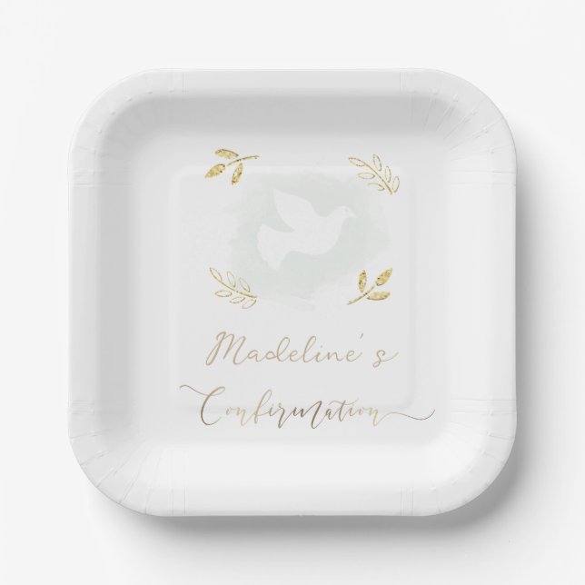 white dove Confirmation  Paper Plate (Front)