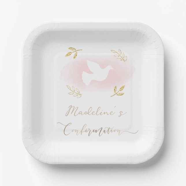 white dove Confirmation  Paper Plate (Front)