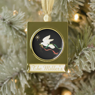 White Dove Gold Plated Banner Ornament