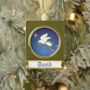 White Dove Gold Plated Banner Ornament