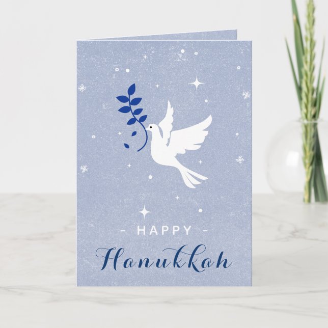 White Dove Happy Hanukkah Sparkles & Snowflakes Card (Front)