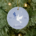 White Dove Happy Hanukkah Year Chrismukkah Ceramic Tree Decoration<br><div class="desc">Decorate your Christmas tree with this cool,  Hanukkah theme ornament! Easily change the text by clicking on the "personalise this template" option.</div>