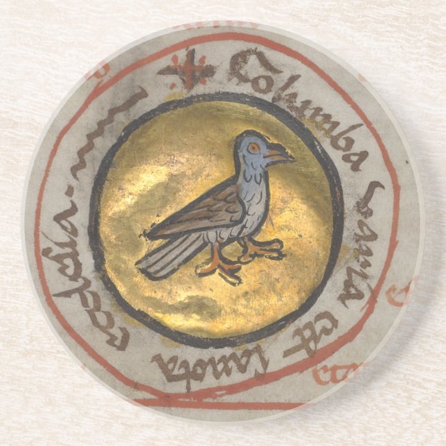 White Dove in a Gold Medallion Coaster (Front)