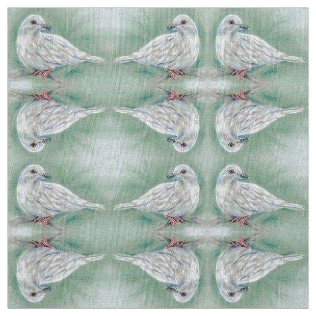 White Dove in the Pine Pastel Art Pattern Fabric (Swatch)