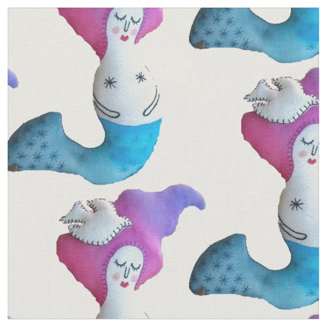 White Dove Mermaid Thunder_Cove Fabric (Close Up)