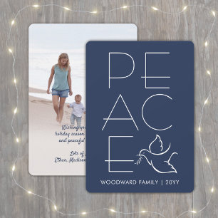 White Dove Modern Unique Peace 1 Photo Navy Blue Holiday Card