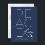 White Dove Modern Unique Peace 1 Photo Navy Blue Holiday Postcard<br><div class="desc">Wish family and friends a simple gift of peace for the holidays with an elegant dove one photo postcard. All wording on this template is simple to customise, making it suitable for Christmas, New Years, Hanukkah and Rosh Hashanah. The modern minimalist navy blue and white design features a mourning dove...</div>