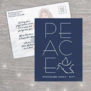 White Dove Modern Unique Peace 1 Photo Navy Blue Holiday Postcard