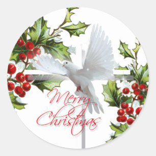 White dove of peace christian mistletoe christmas classic round sticker