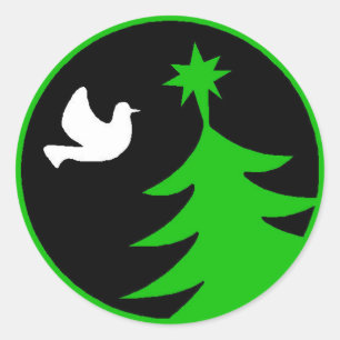 White Dove of Peace Green Christmas Tree Stickers