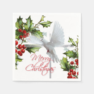 White dove of peace holiday mistletoe christmas napkin
