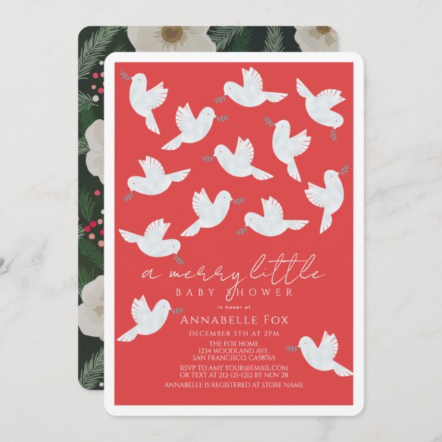 White Dove Olive Branch Merry Little Baby Shower Invitation (Front/Back)
