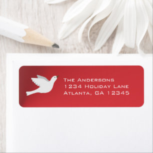 White Dove on Cherry Red Christmas Labels