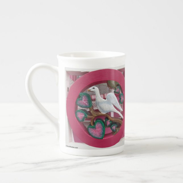 White Dove on Pink - Martha's Vineyard Bone China Mug (Left)