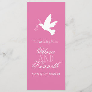 White dove pink & white wedding dinner menu