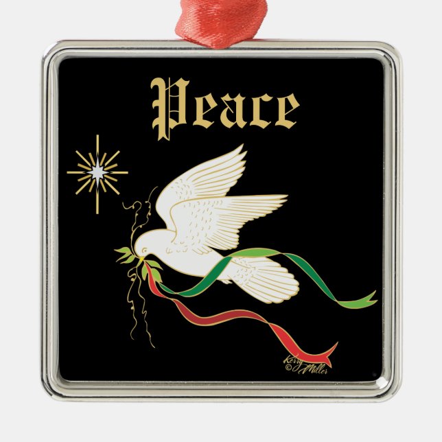 White Dove Spreading Peace Metal Tree Decoration (Front)