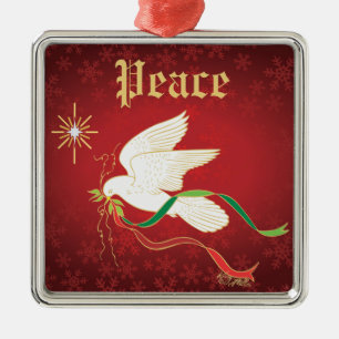 White Dove Spreading Peace Metal Tree Decoration