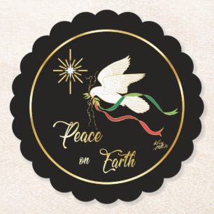 White Dove Spreading Peace On Earth Paper Coaster