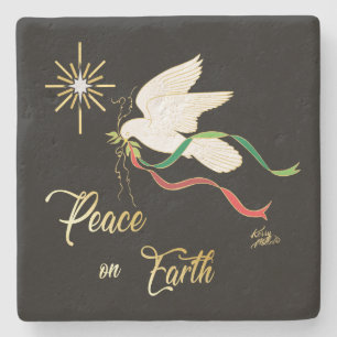 White Dove Spreading Peace On Earth Stone Coaster