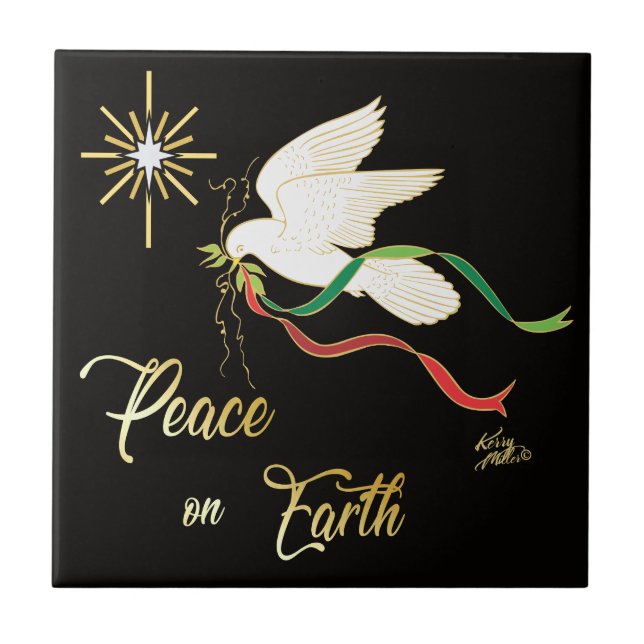 White Dove Spreading Peace On Earth Tile (Front)