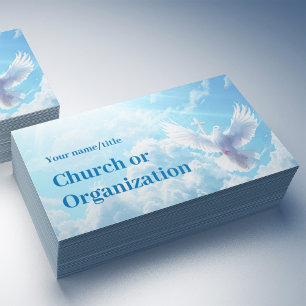 White dove with a cross in the sun blue sky business card