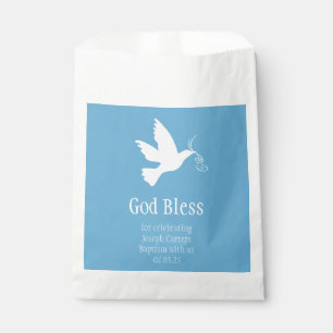 White dove with blue ribbons Baptism favour bags