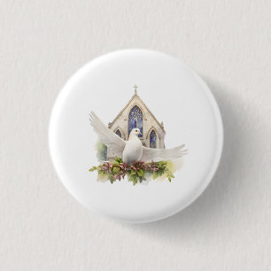 White Dove with Church 3 Cm Round Badge