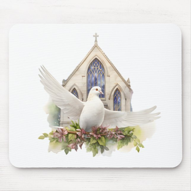 White Dove With Church Mouse Pad (Front)