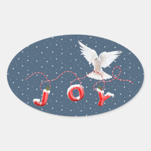 White Dove With JOY Text Oval Sticker