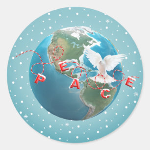 White Dove With PEACE Text   Classic Round Sticker