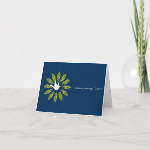 White Dove Wreath on Blue Business Christmas Card