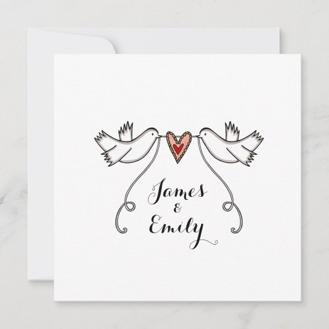 White Doves and Love Heart Wedding Invitation (Front)