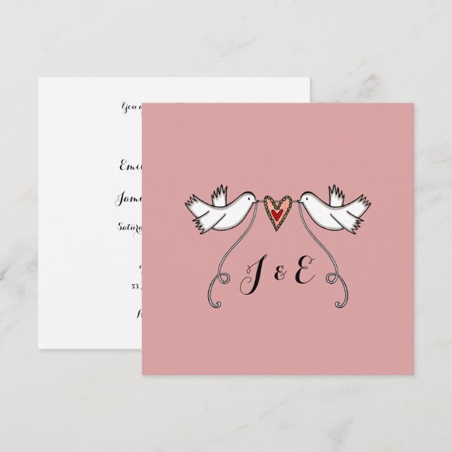 White Doves and Love Heart Wedding Invitation (Front/Back)