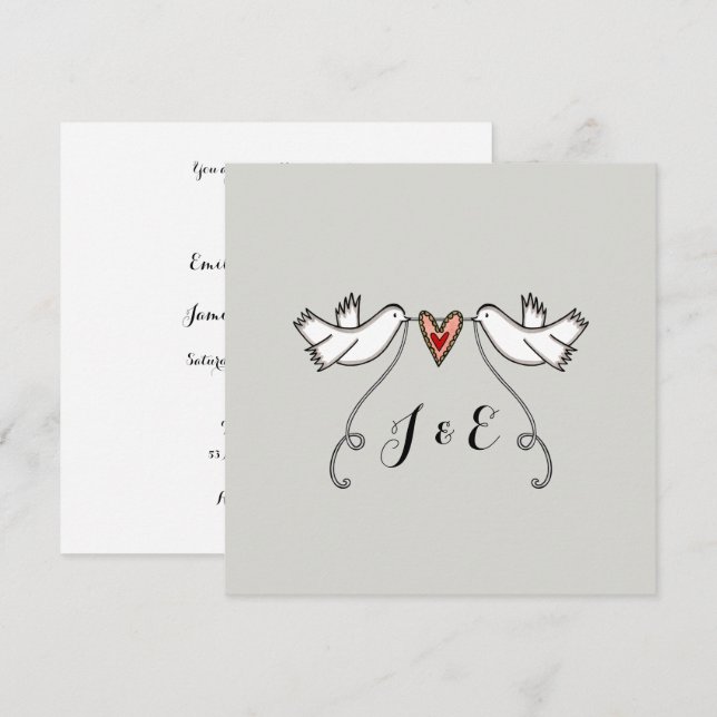 White Doves and Love Heart Wedding Invitation (Front/Back)