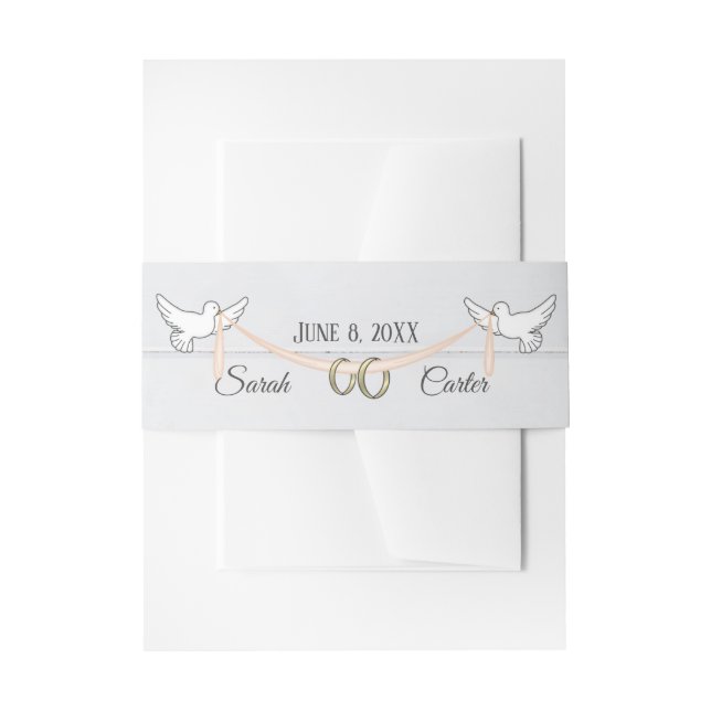 White Doves and Rings Invitation Belly Band (Front Example)